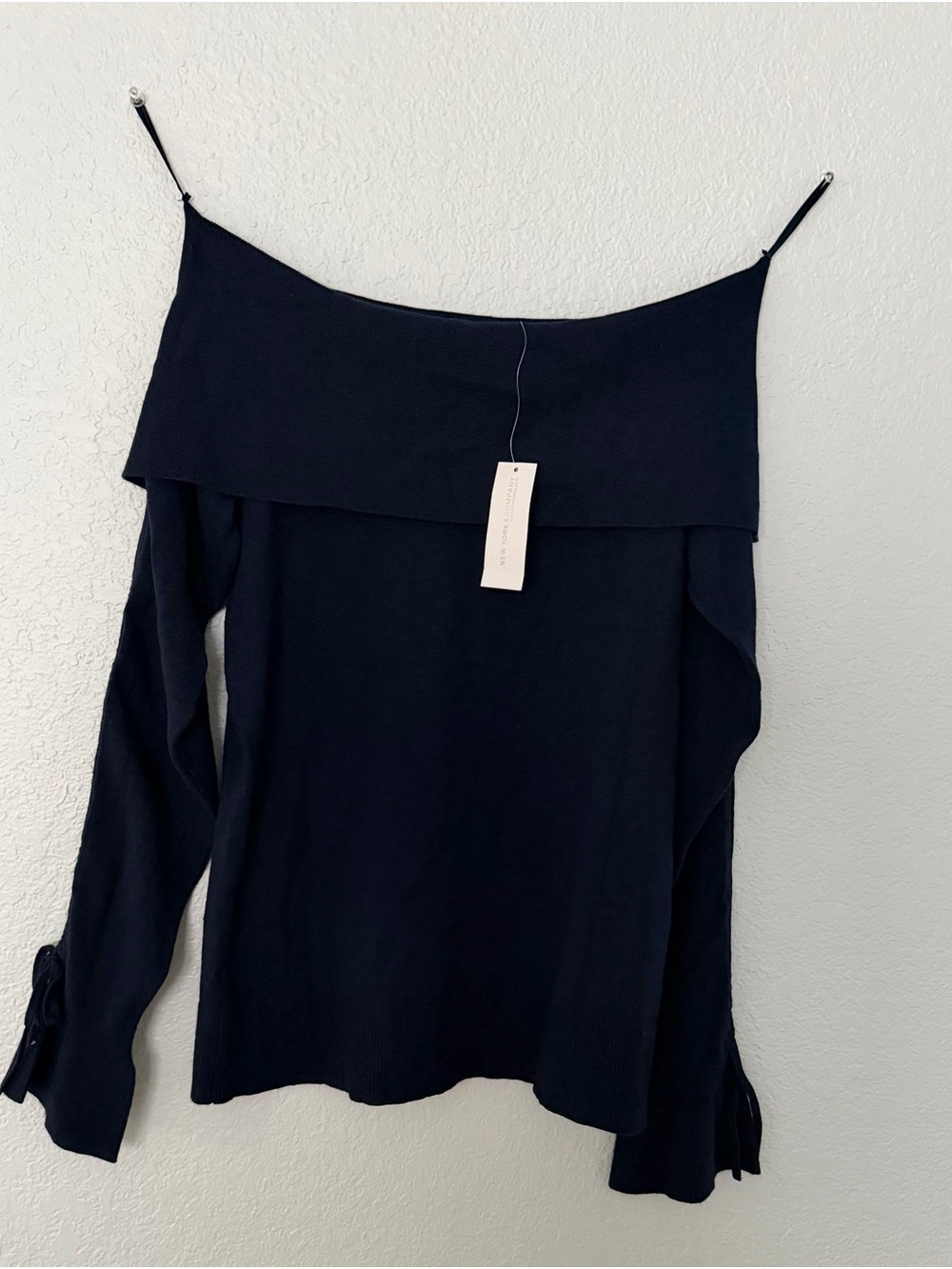 New York & Company Navy blue Off-the-Shoulder Knit Sweater